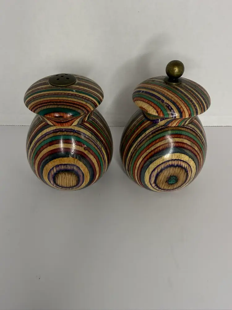 Mr. Dudley Mid-Century Modern "Rainbow" wood salt and pepper set