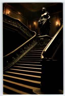 Vintage Photochrome Postcard Ornate Staircase with Statue 5.5x4 Inch