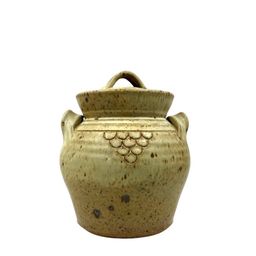 8”LIDDED POTTERY JAR CANISTER SIGNED