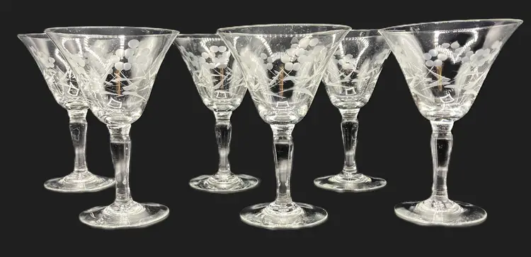 W.T. Grant Handcut Champagne Glass - Set of 6 - Etched - New Old Stock - Vintage