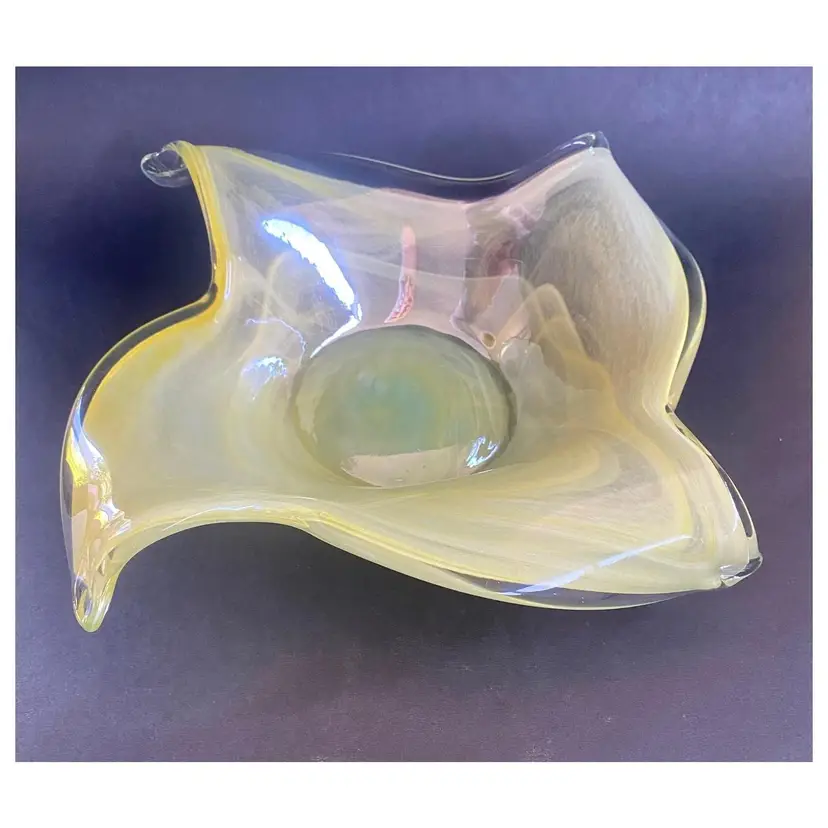 *VTG* Lavorazione Arte Murano Process Green Clear Glass Bowl Made In Italy