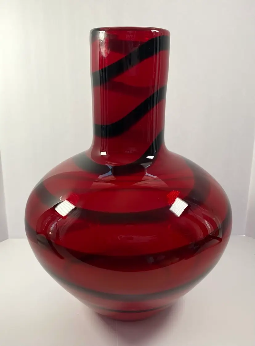 Art Glass Vase Cranberry  Red & Black
