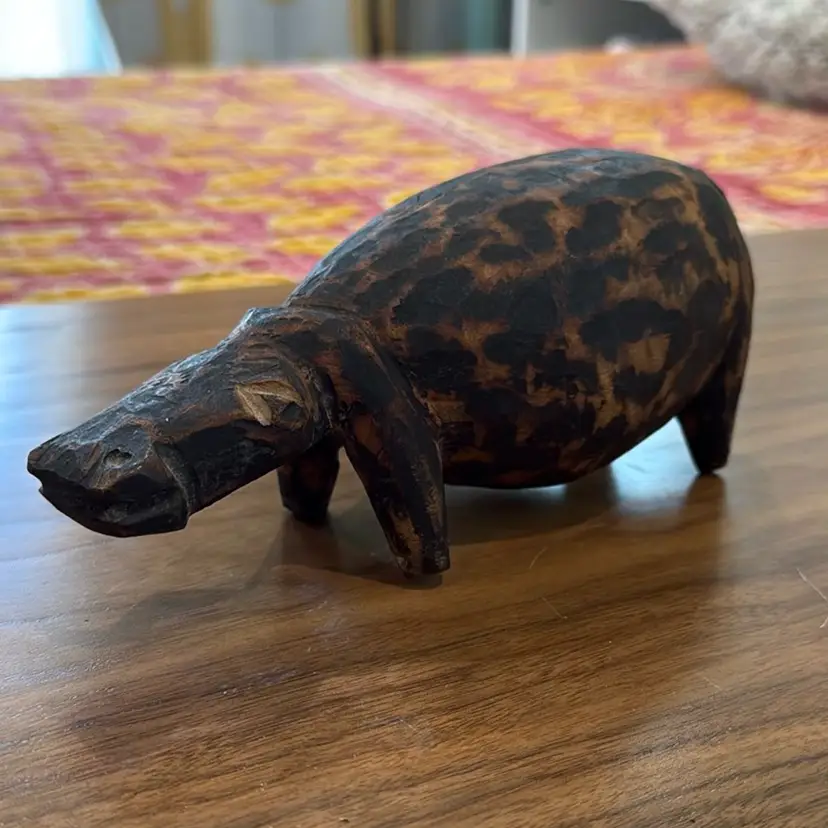 Tribal Wood Burned Hippo 8”