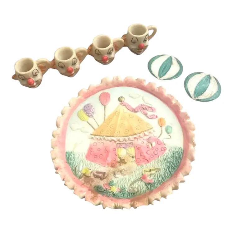Vintage Miniature Collectible Tea Set Circus Themed 7 Piece
