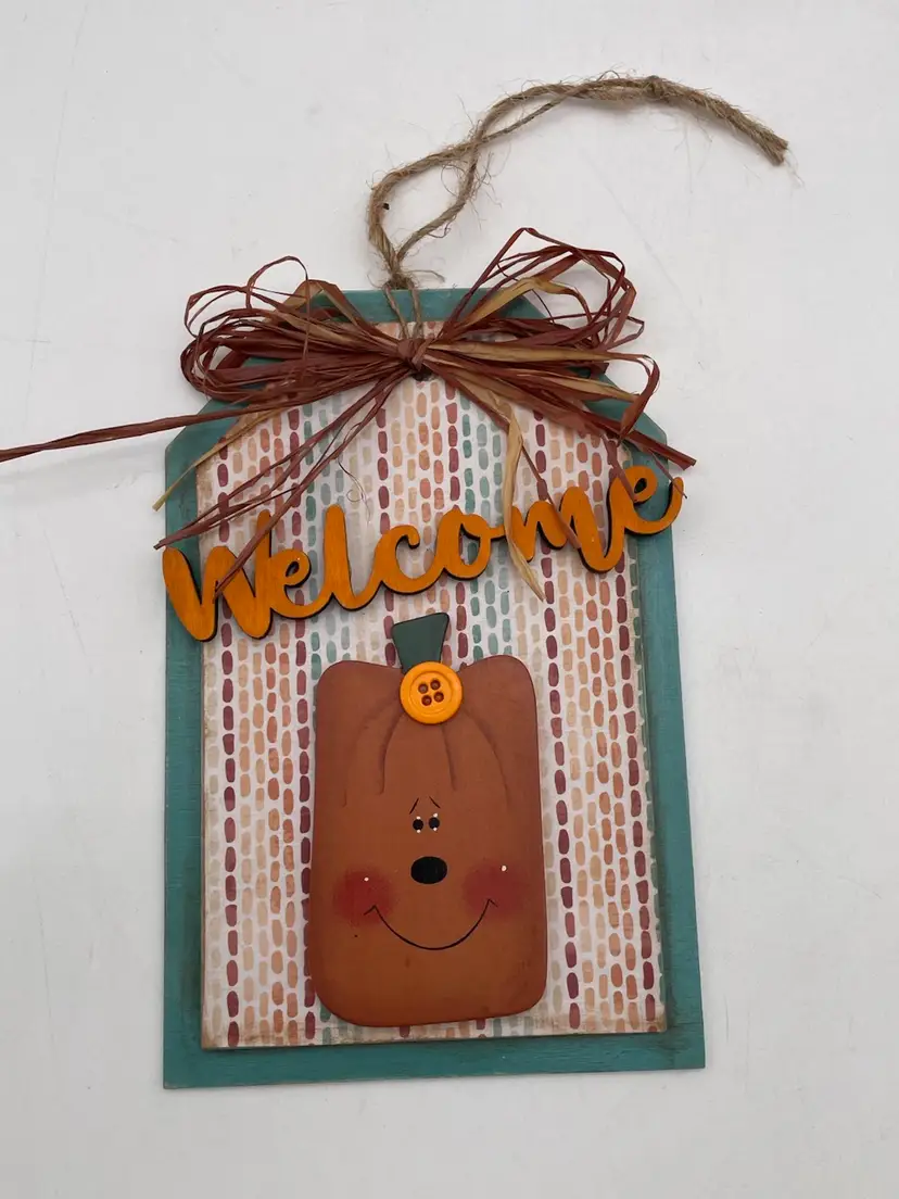 Handmade Piece Pumpkin Welcome Sign Or Tag