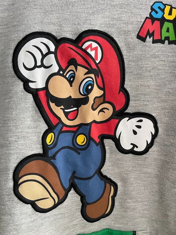 Nintendo Super Mario Grey Hoodie Youth XL Green Pipe Gamer Streetwear Kidcore