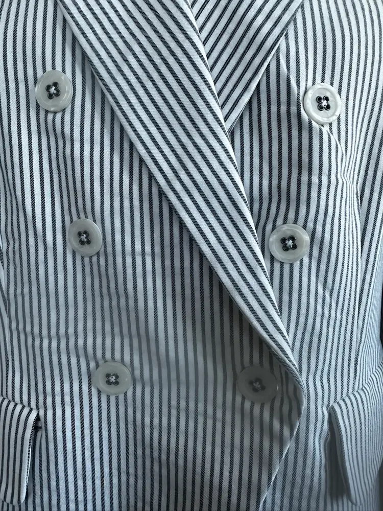 NWT Carolina Belle Montreal Womens Gray Double Breasted Striped Blazer Size M