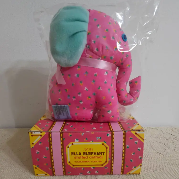 Vintage Avon Ella Elephant Pink Floral Stuffed Animal 7 Inch Shelf Sitter Toy