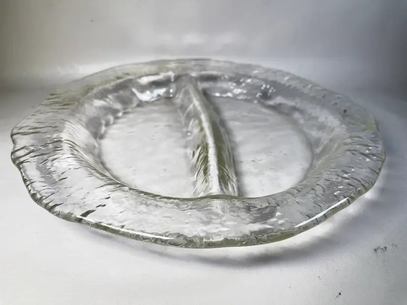 Clear Swedish Consolidates Glass Divided Serving Plate 11”