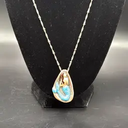 Ceramic Hand Painted Mermaid On 18” Silver tone Chain