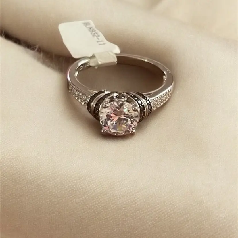 Sterling Silver JTV mocha and white engagement ring, wedding, solitaire size 10 3/4