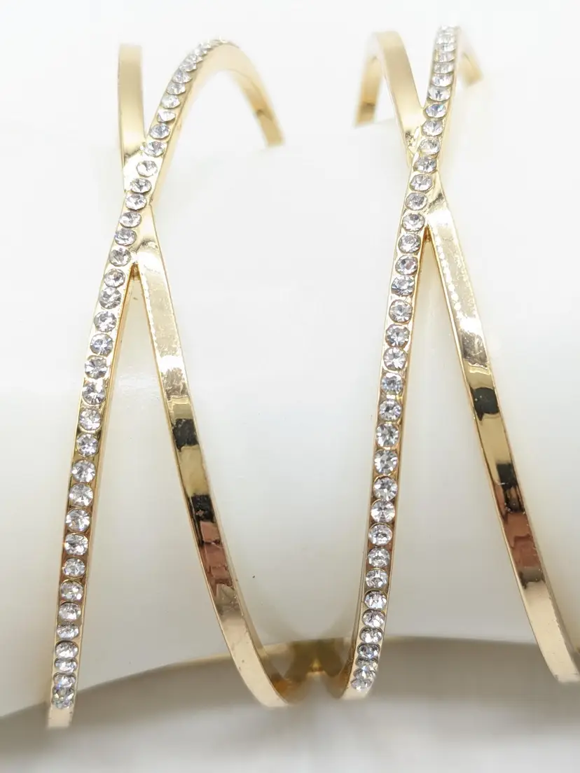 Sugar Fix by Bauble Bar Gold Tone with Rhinestones Criss Cross Cuff Bracelet