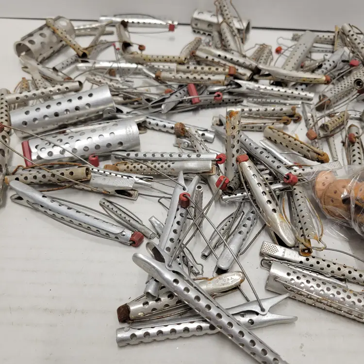 Vintage Metal Hair Curlers Lot Aluminum Spring Clips Ventilated Rollers USA Made