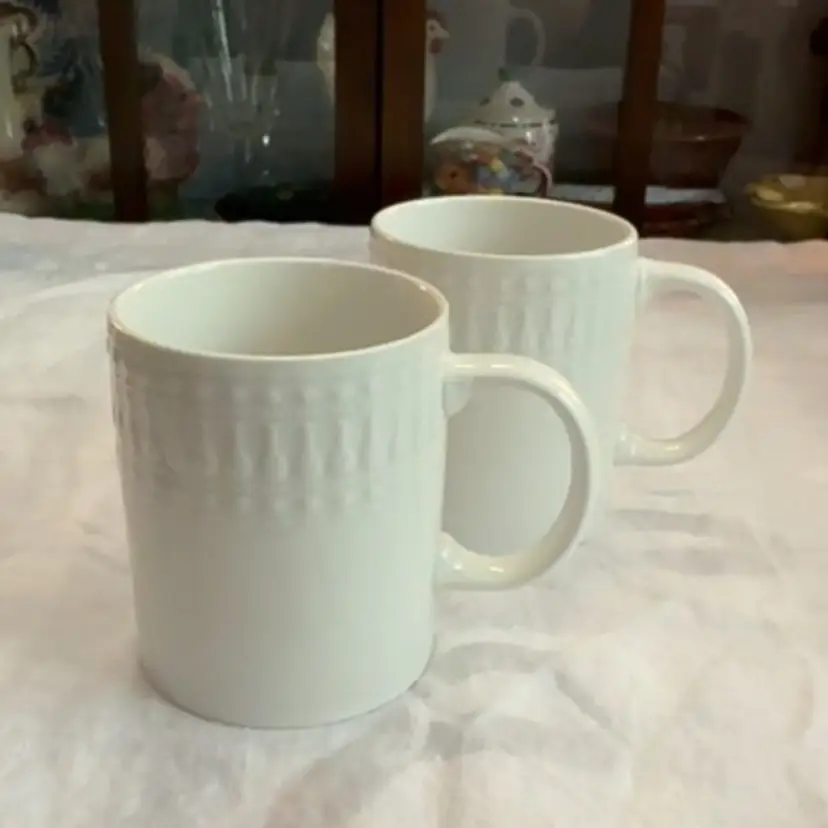 Pair Of Vintage Pfaltzgraff Cassandra White Mugs