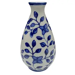 The Bombay Company Ceramic Blue and White Slender Vase, Floral Pattern