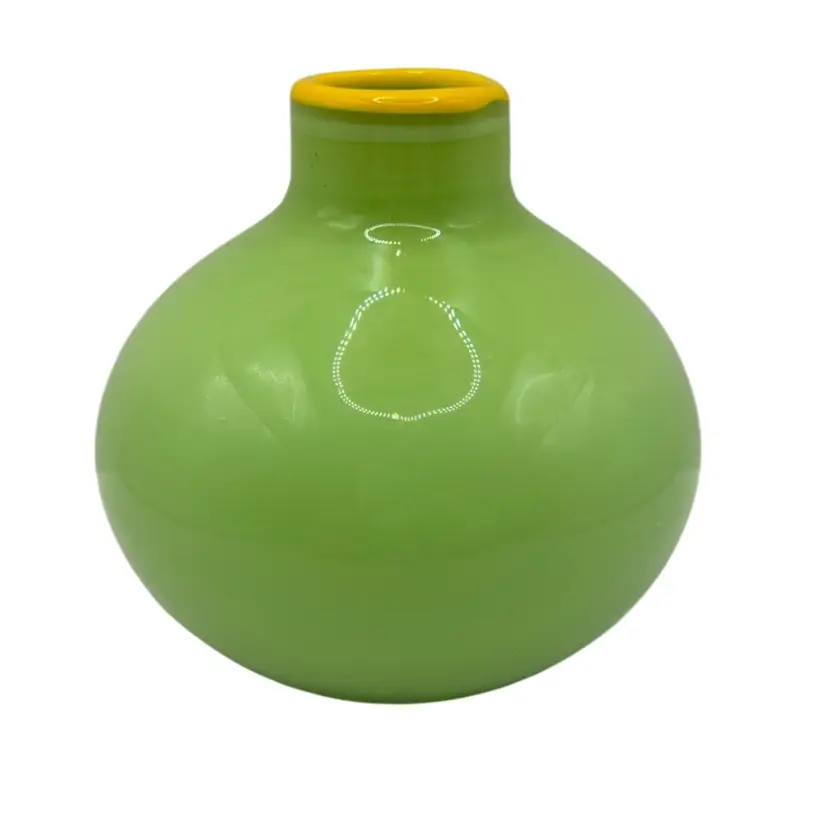 Glass Art Vase - Light Green And Bright Yellow- No Cracks or Chips 4”