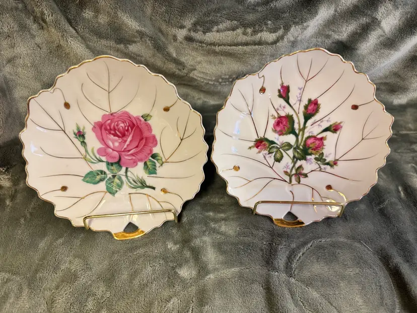 Vintage 2 Viceroy China Porcelain Pink Rose Gold Hand Painted Plates Trinket 7”