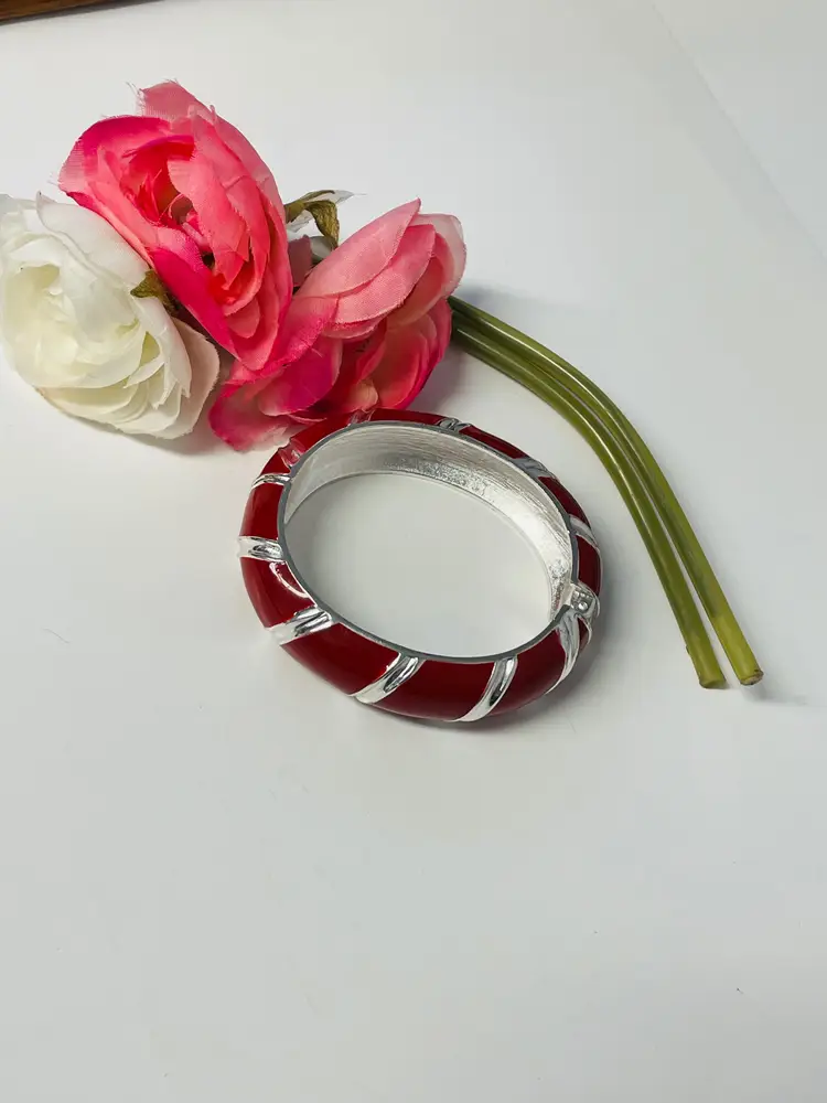 Premier Designs red and silver 1.5 inch bangle