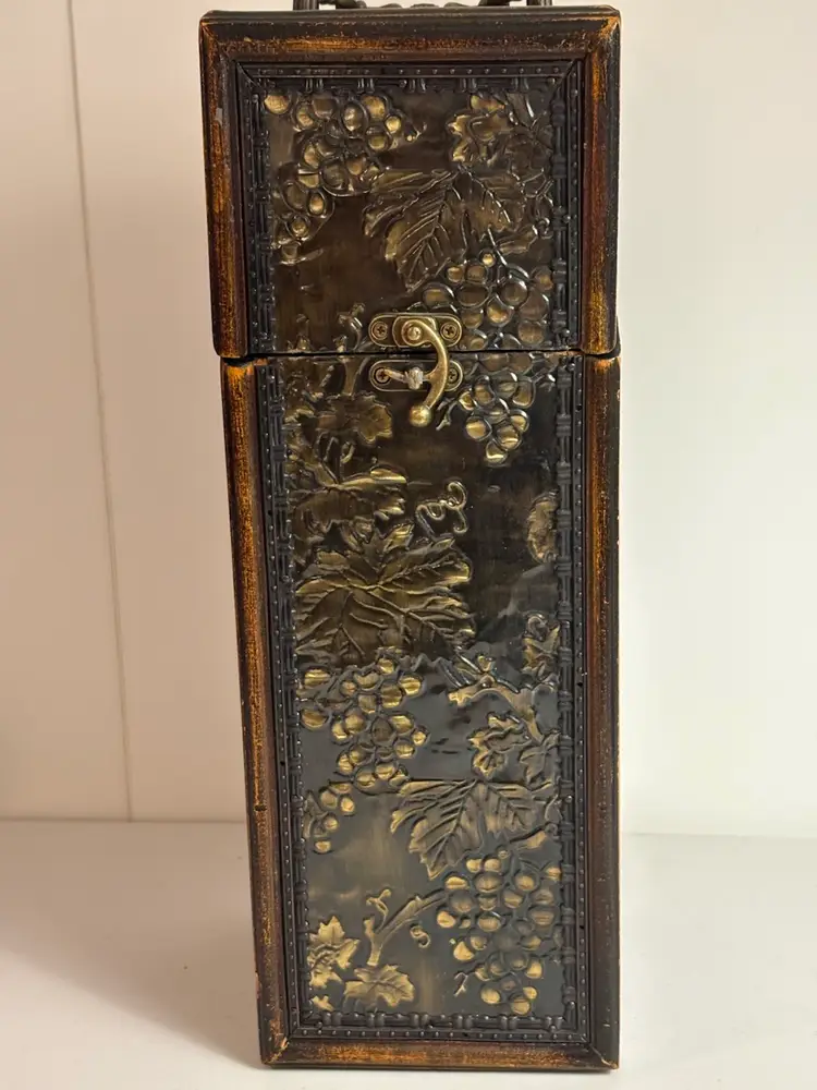 Elegant Wine Bottle Storage/Gift Box-Wood Metal Embossed Grape Vines