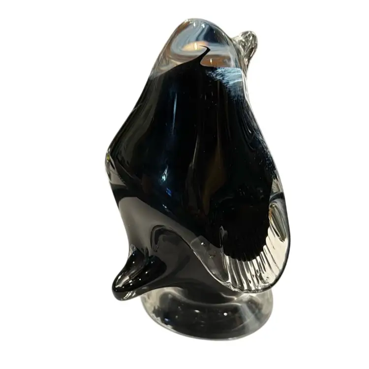 Stately Penguin Chonk - Midnight Blue, Snowstorm White, Aventurine Gold Penguin Art Glass Signed “Lubos Biot” - 6”