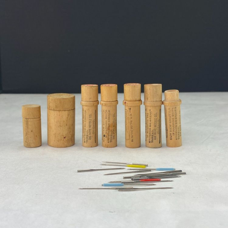 Vintage Wood Needle Tubes Lot of 6