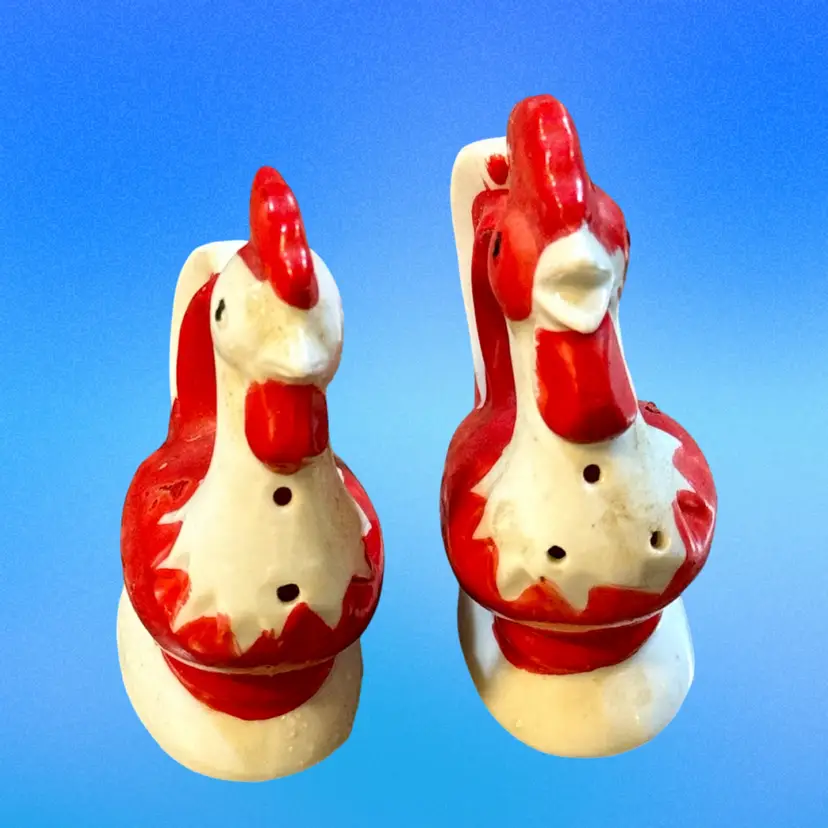 Vintage Red White Ceramic Salt & Pepper Shakers **Please Read**