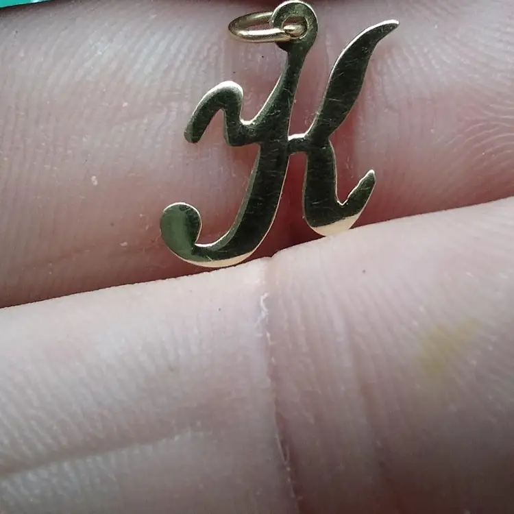 Vintage ESTATE 80's 14K Gold Initial Script Monogram Letter K Pendant W/ Gift
