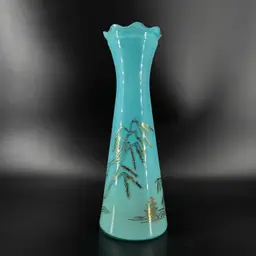 Bartlett Collins MCM Aqua Blue & Gold Asian Pagoda Vase