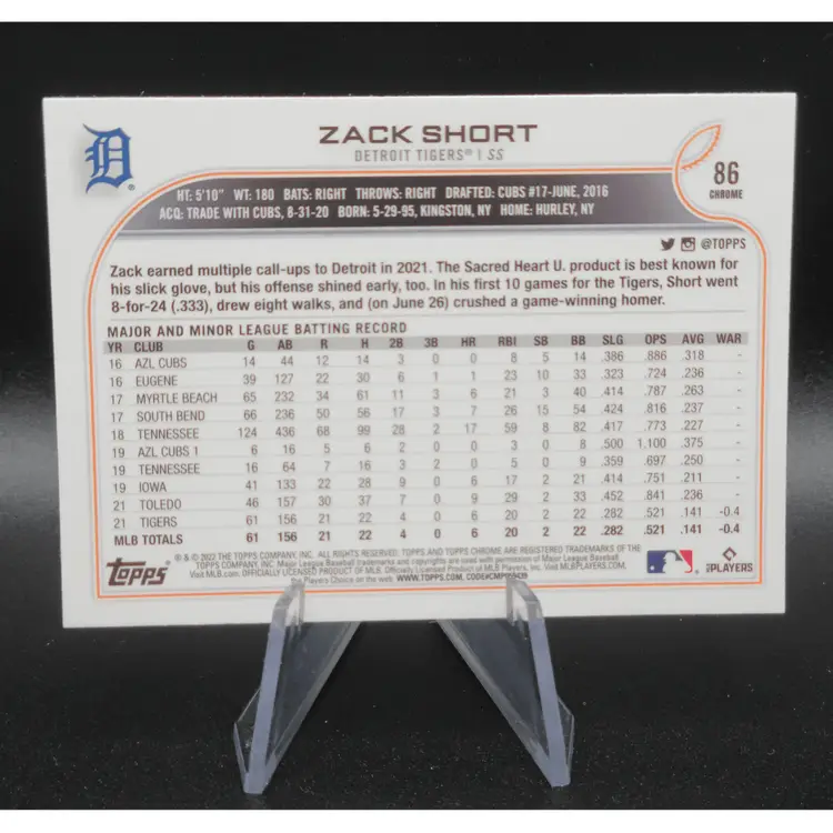 2022 Topps Sonic Chrome Zack Short Black & White RayWave Detroit Tigers