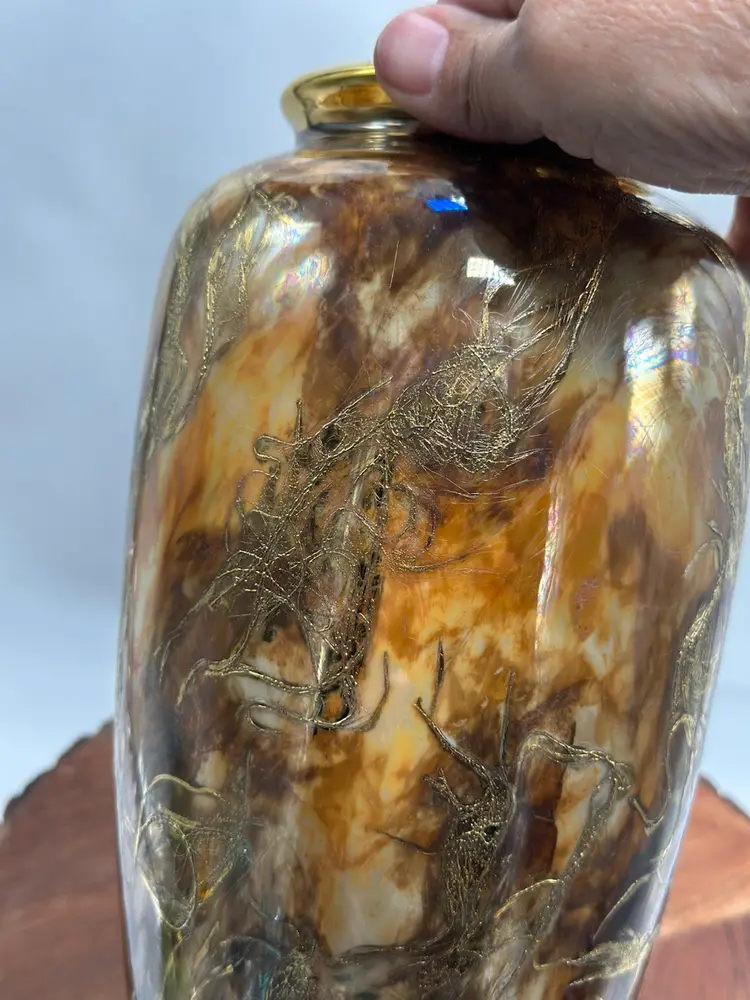 Marble Swirl Signed Hand Painted Gold Accents Amazing Design Vibrant