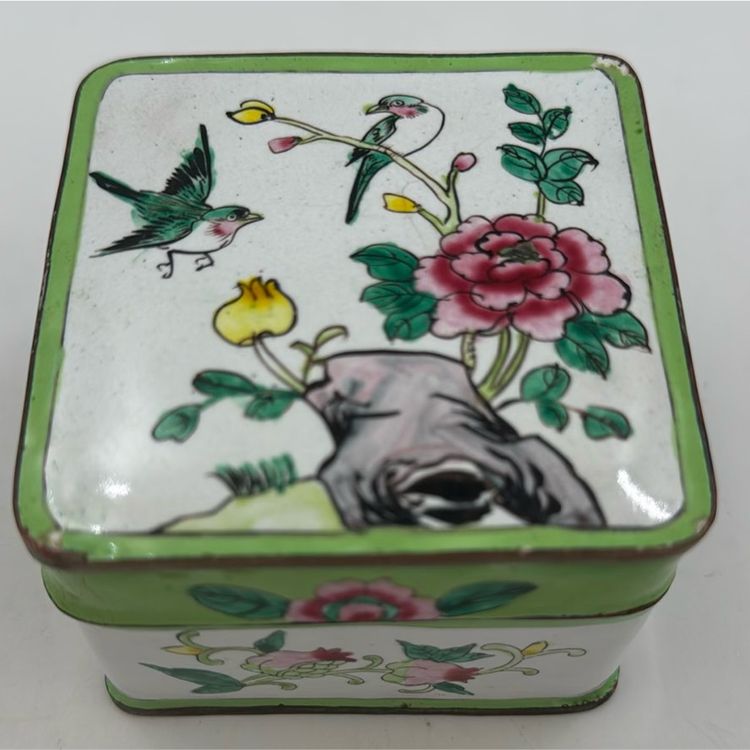 Vintage Asian Enamel Pastel Jewelry Box Or Trinket Box
