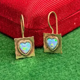 Sterling 925 Silver Blue Fire Opal Heart Drop Hook Clasp Earrings Isreal