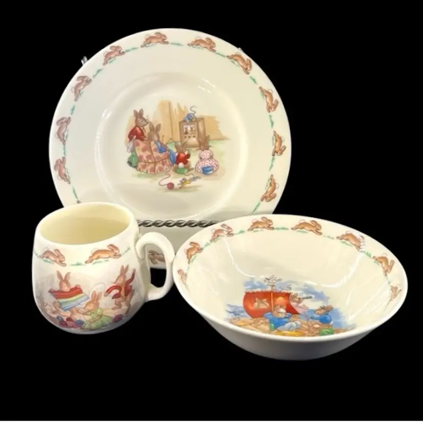Bunnykins Children’s Dinnerware Set  3pc Plate Bowl Mug/Cup Bunny Rabbit Royal Doulton England
