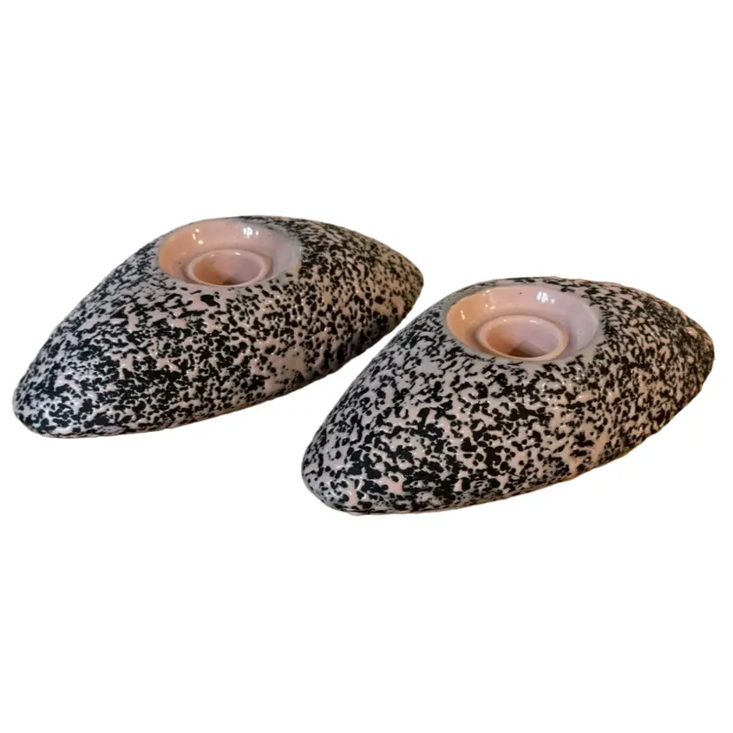 Kenwood Ohio Pottery Splatter Glaze In Pink And Black Candle Holders