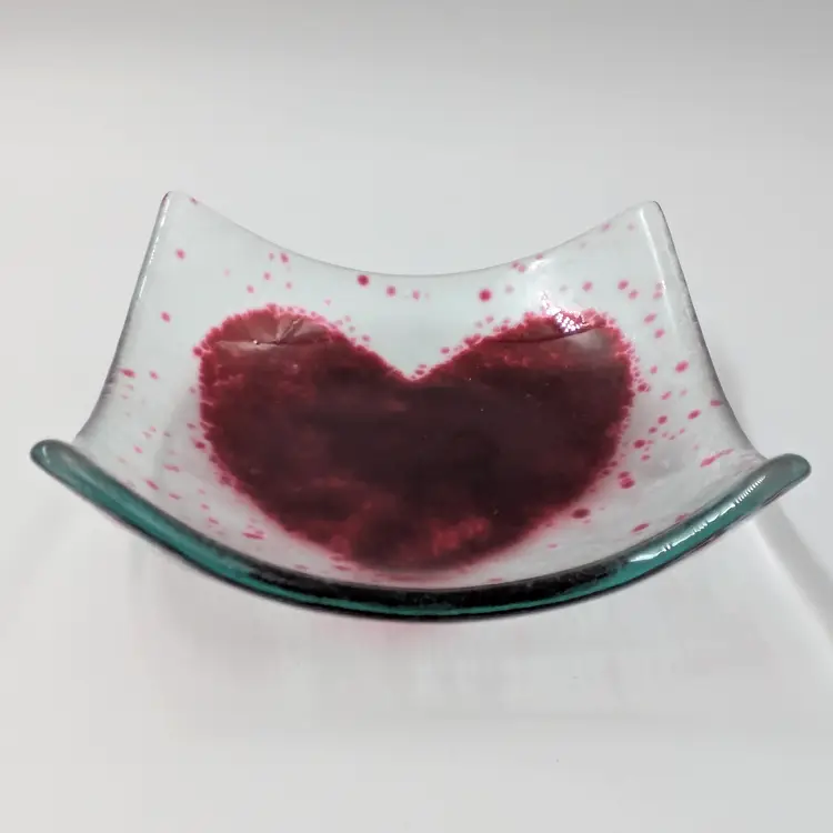 Fused Glass Heart Trinket Dish Made in Scotland