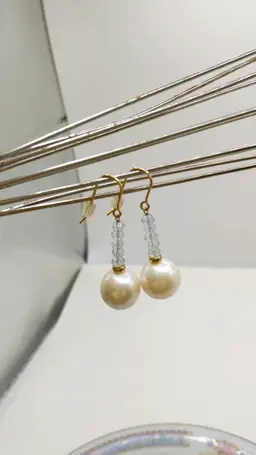 JTV WHITE CULTURED  PEARL GOLD OVER STERLING SILVER DROP Earrings