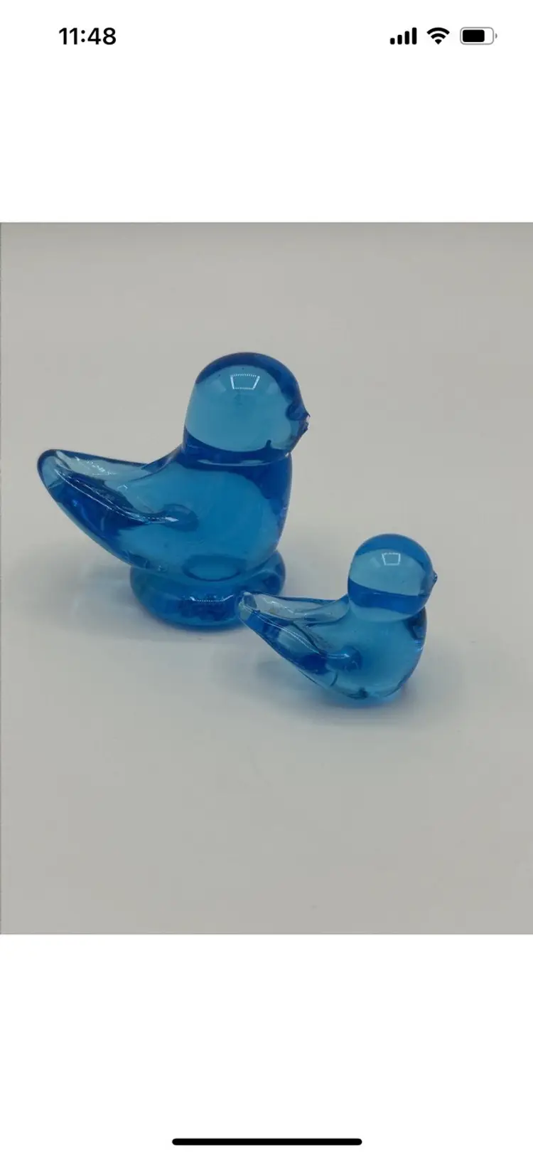 Vintage Glass Blue Bird Of Happiness Signed by Ron Ray 1994 + Smaller Bird,Set 2