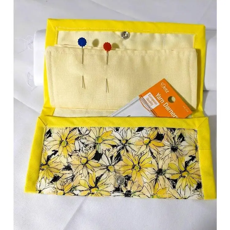 Handmade Needle Keeper Organizer Set, 3 pieces.  Yellow Daisies Floral Print