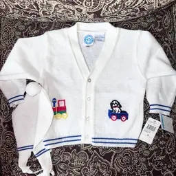 NOS Vintage Infant 24M CC Baby 100% Acrylic Button Up Sweater W/Hat Made In Taiwan Republic Of China