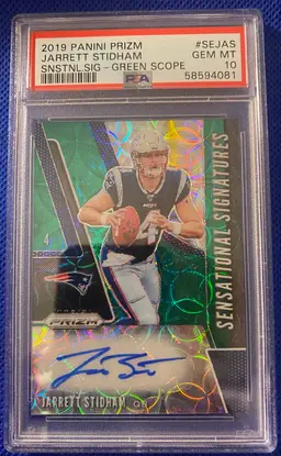 Jarrett Stidham 2019 Panini Prizm Green Scope Sensational Signatures PSA 10