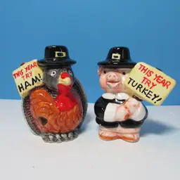 vintage funny Thanksgiving salt and pepper shakers This Year Try Ham Turkey Pig MSR 1995