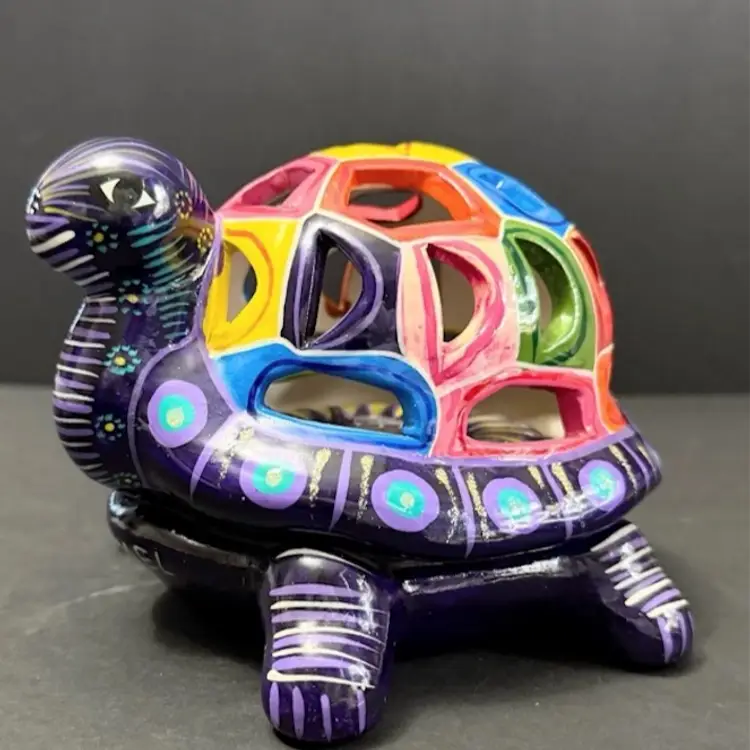 Mexican Talavera Pottery Candle Holder Turtle Fairy Lamp Shaped Turtle