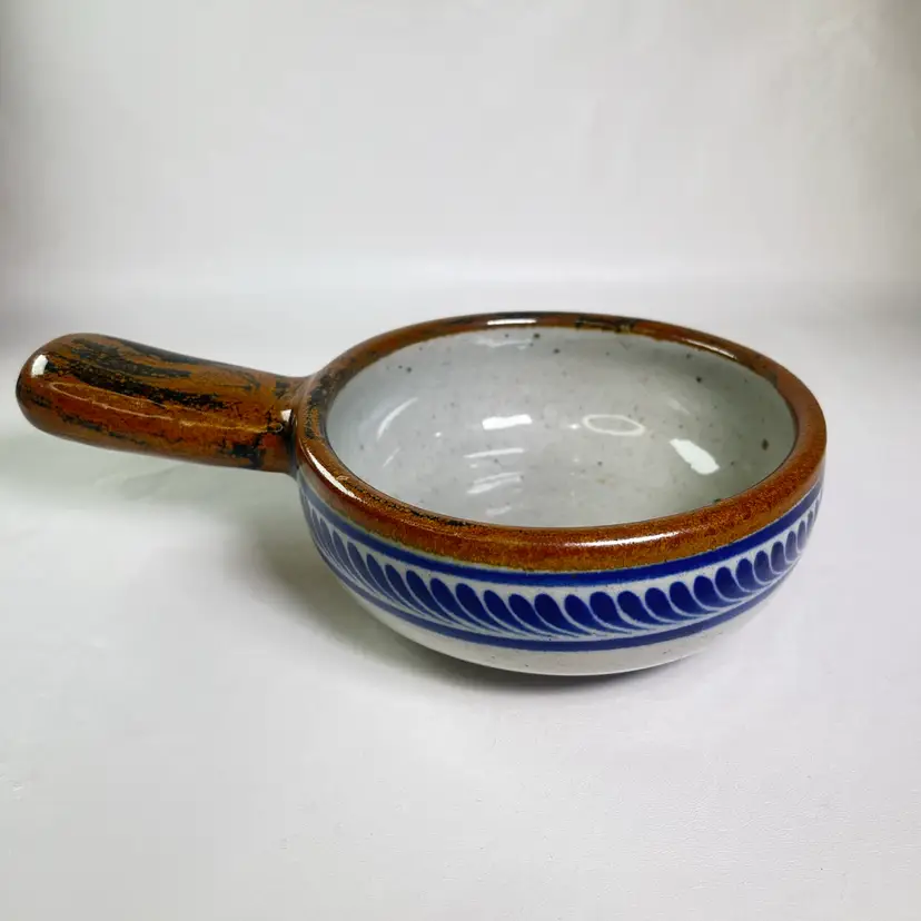 Tonala Xochiquetzal Mexican Pottery Handled Bowl Signed Handmade