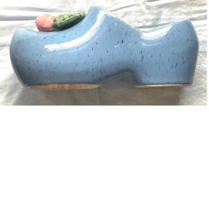 McCoy Pottery Blue Shoe Clog Planter With Pink Flower.  Lovely Spring Planter.
