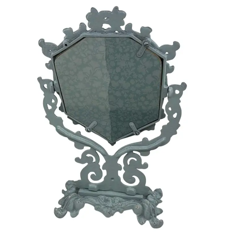 Vintage French Style Painted Cast Iron Rotating Vanity Mirror 13H 8W