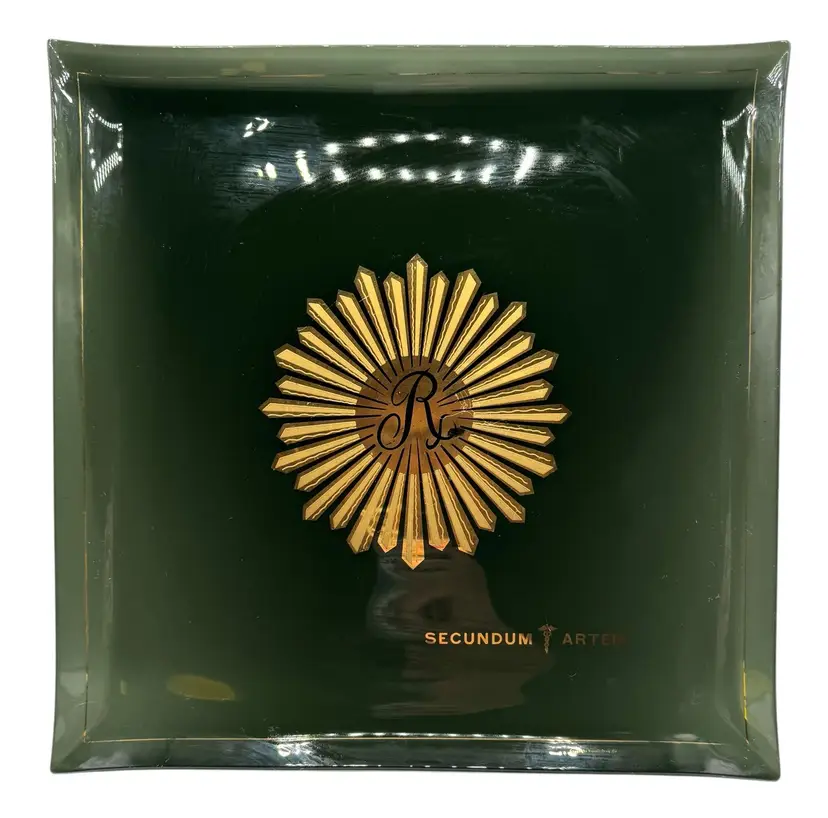 Vintage Rexall Drug Co Secundum Artem Glass Tray Dish Pharmacy Smoky Green 11.5”