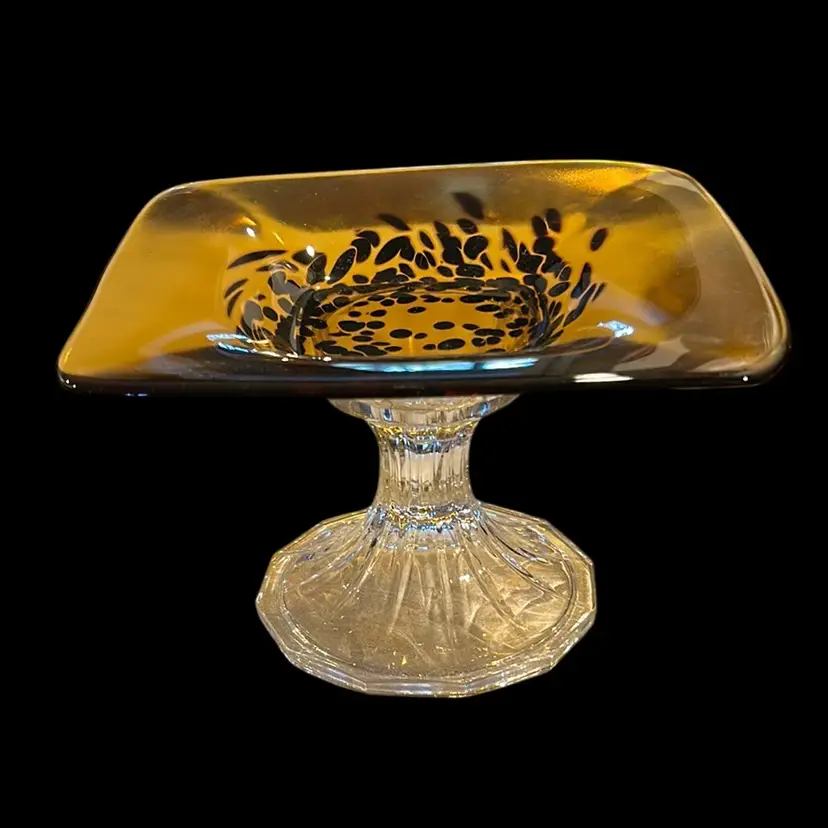 Vintage Animal Print Spotted Glass Pedestal Server 9 Inch