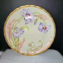 Limoges Plate Hand Painted French Porcelain VTG Gold Crimped Rim Marked