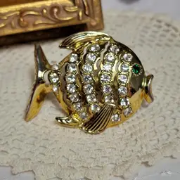 Vintage Betsey Johnson  Goldtone Rhinestone Fish Brooch