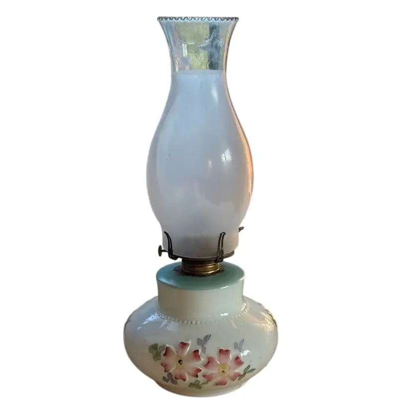 EAPG Consolidated Glass Coreopsis Pattern Milk Glass Oil Lamp - C1890.